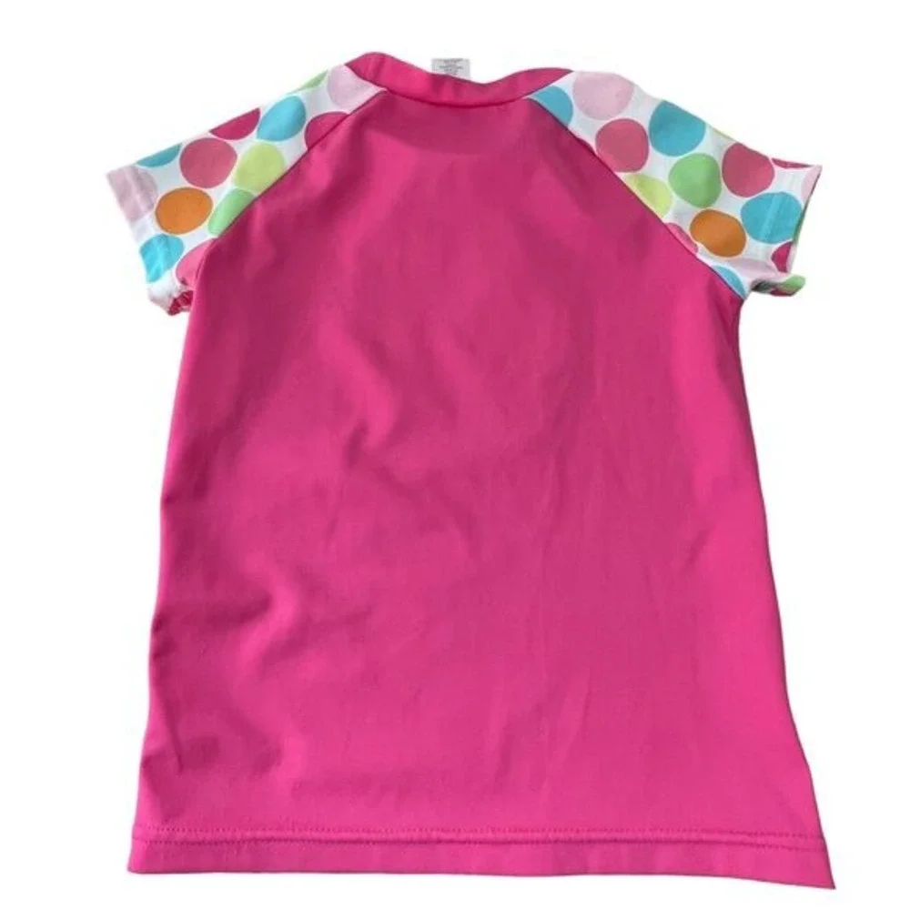 Gymboree Rash Guard Girls 9 Pink Excellent Polka Dot Flip Flop Applique Shirt‎